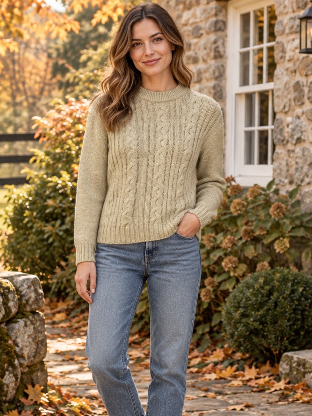 Vintage Hand Knit Oatmeal Cable Knit Sweater Women’s Small Cottagecore